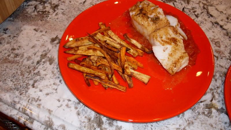 Cajun Chilean Sea Bass with Cajun Baked Sweet Potato and Yam Fries