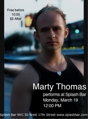 Marty Thomas of Wicked, The Secret Garden and Xanadu, performs live at Splash Bar this Mon March 19!