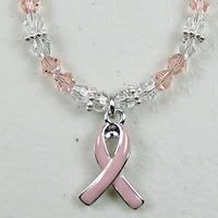 Sterling Silver, Light Pink Swarovskis, Clear with Pink Ribbon Bracelet