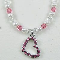 Pink and White Pearl Swarovskis, Clear crystals with Heart Bracele