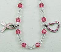 Pink Swarovskis, Clear with Pink Ribbon and Heart Bracelet.