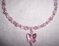 Sterling Silver, Pink and Clear Swarovski Butterfly and Pearl Bracelet