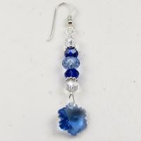 Sterling Silver, Sky Blue, Royal Blue and Clear Faceted Glass Beads with a Blue Snowflake Earrings