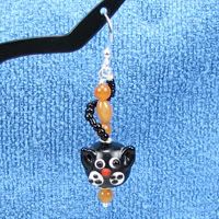 Peach Aventurine and Black Cat Bead Earrings with Tail