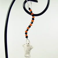 Long, Ceramic Ghost, Black and Orange Crystal Earrings Long, Ceramic Ghost, Black and Orange Crystal Earrings