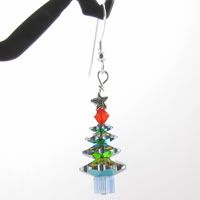 Beautiful, 4 Tiered, Vitrail, Christmas Tree Earrings with Star.