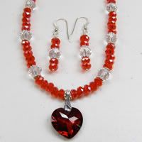 SS Red Heart Necklace and Matching Earrings