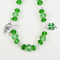 Sparkling Green and Clear Faceted Crystal Bracelet with 2 Shamrock Charms Sparkling Green and Clear Faceted Crystal Bracelet with 2 Shamrock Charms