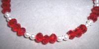 Red Faceted Pressed Glass with Glass White Pearls Bracelet Red Faceted Pressed Glass with Glass White Pearls Bracelet