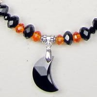 Black, Orange, Pewter with Moon Pendant Necklace