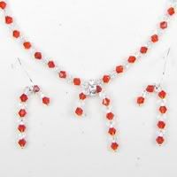 Red and Clear Faceted Glass Beads and Candy Cane Pendant Necklace with Matching Earrings