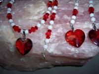 Red Heart, 2 Shades of Red, White Sea Glass Necklace and Earring Set. Red Heart, 2 Shades of Red, White Sea Glass Necklace and Earring Set.