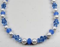 Opaque Blue, Sparkly Blue, and Pearl Bead Necklace