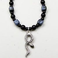 Black Obsidian and Sodalite with Snake Pendant Necklace