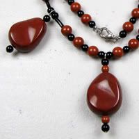 SALE...Red Jasper, Black Onyx with 3 Red Jasper Pendants Necklace