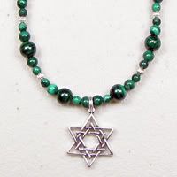 Sterling Silver Malachite with Star of David Pendant  Necklace.