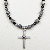 Blue Labradorite and Rainbow Obsidian with Cross Pendant  Necklace