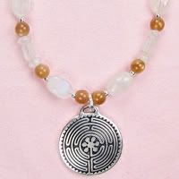 Rainbow Moonstone, Sunstone Labyrinth Pendant Necklace