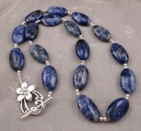 Large, Oval Sodalite and Sterling Silver Necklace. Large, Oval Sodalite and Sterling Silver Necklace.