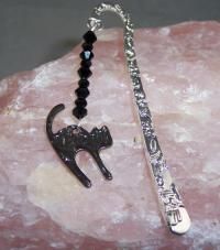 Faceted, Black Beads w/ Black Cat Bookmark Faceted, Black Beads w/ Black Cat Bookmark