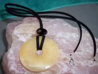 Yellow Calcite Disk on Leather Necklace