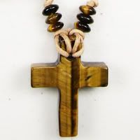 Large Tiger Eye Cross on Greek Leather Necklace
