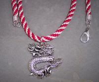Red and White Cord Necklace with Dragon Pendant Red and White Cord Necklace with Dragon Pendant
