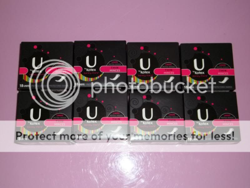 LOT OF 8 PACKAGES U BY KOTEX LINERS 18 COUNT PER BOX  